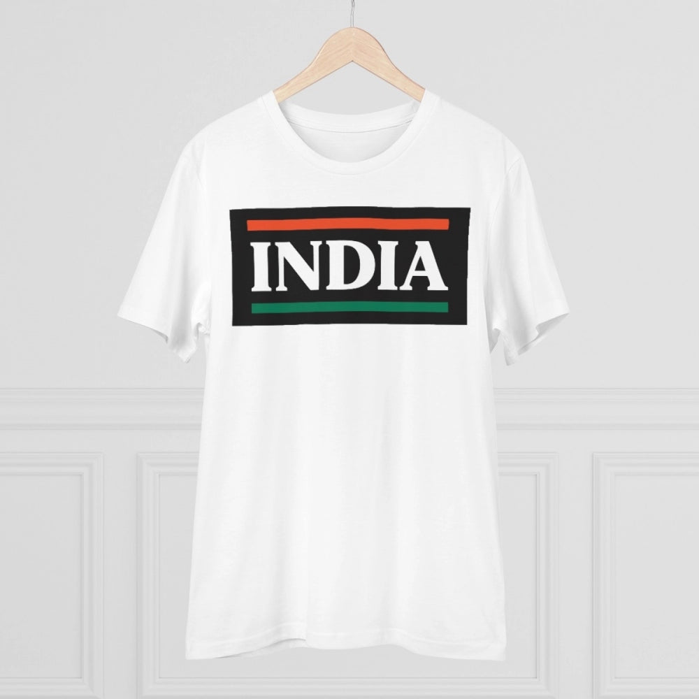 White PC cotton India printed men's T-shirt with half sleeves and round neck, 180GSM thread count for casual occasions