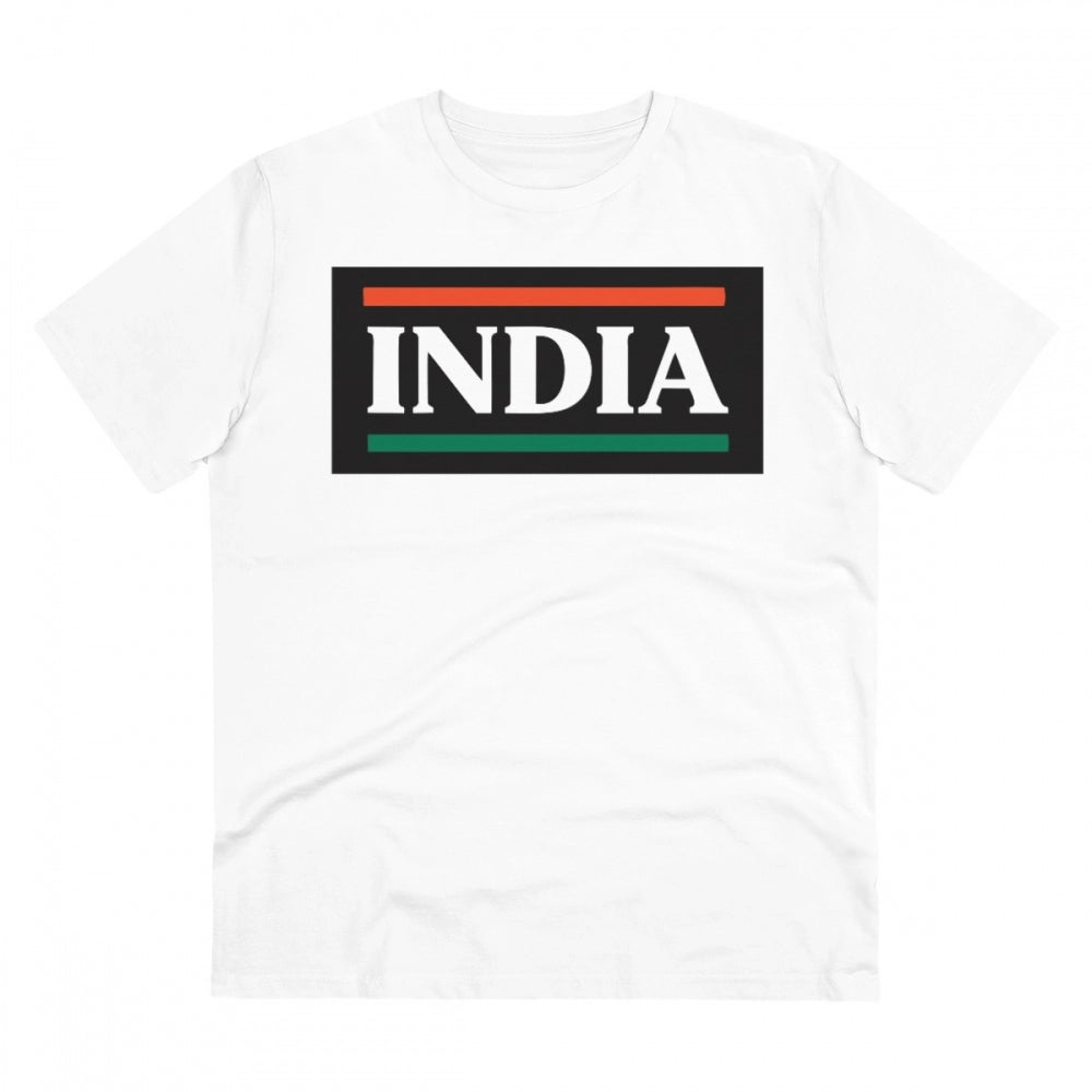White PC Cotton India printed men's T-shirt with half sleeves and round neck, 180GSM thread count for casual occasions