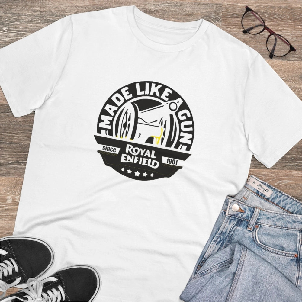 White PC Cotton Bike Ride Design T-Shirt (Half Sleeve, Round Neck) for Men's casual wear