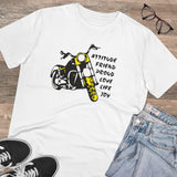 White PC cotton men's bike ride design half sleeve t-shirt (180GSM), casual wear on display