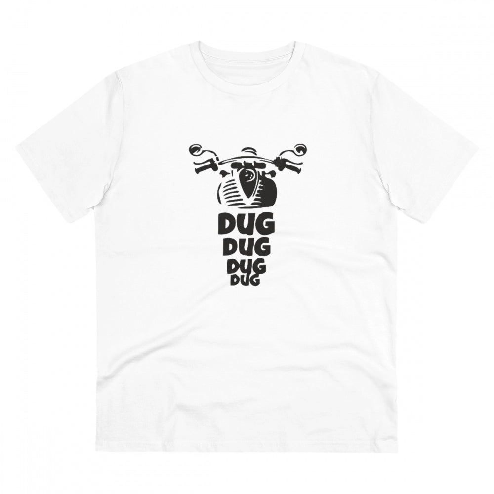 Men's PC Cotton Bike Ride Design Printed T Shirt (Color: White, Thread Count: 180GSM)