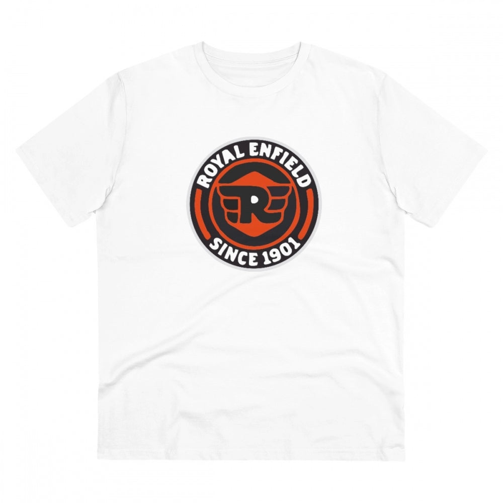 White PC Cotton Men's Bike Ride Design Half Sleeve T-Shirt (180GSM) - casual wear on display