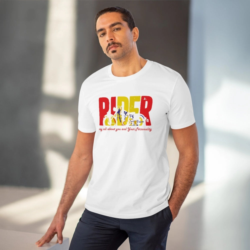 White PC Cotton Men's Bike Ride Design T-Shirt (Half Sleeve, Round Neck) - Casual Wear