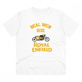 White PC Cotton Men's Bike Ride Design Printed Half Sleeve T-Shirt (180GSM), casual wear on model