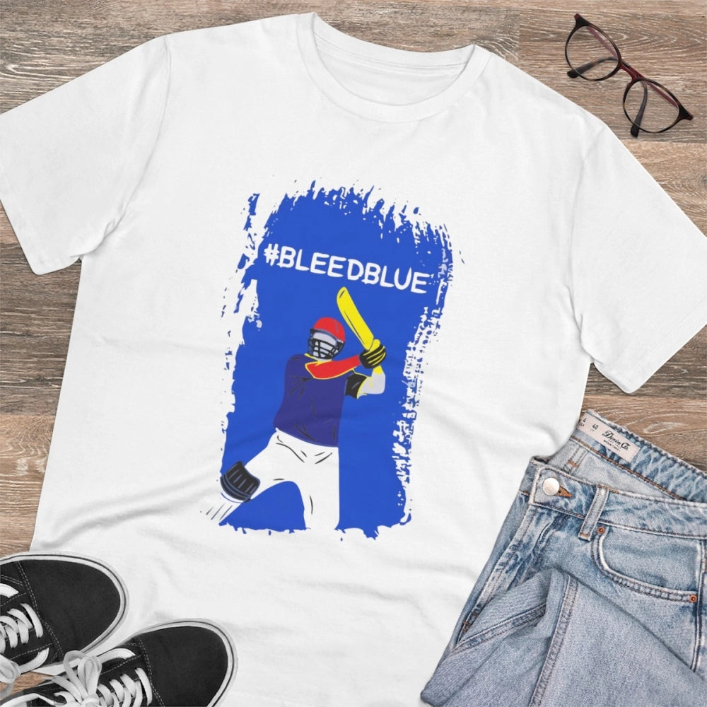 White PC Cotton Cricket Design Men's T-Shirt (180GSM), casual wear with half sleeves and round neck