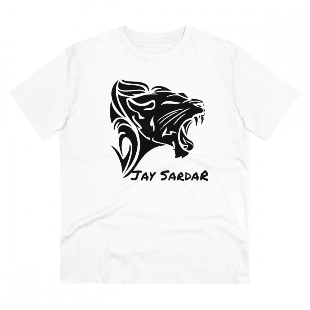 White PC Cotton Jay Sardar Printed Men's T-Shirt (Half Sleeve), 180GSM thread count, casual occasion