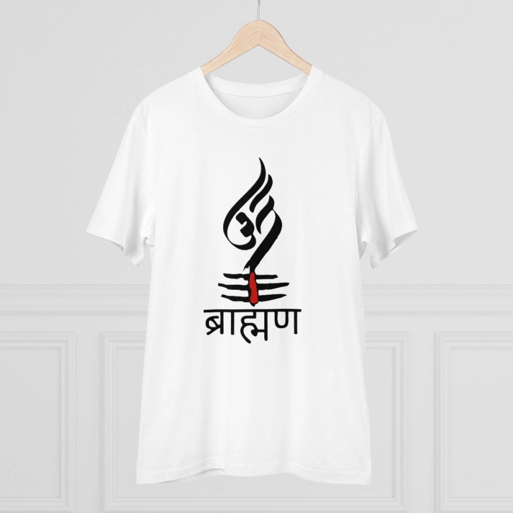 White PC Cotton Brahman printed men's t-shirt with half sleeves and round neck, casual occasion