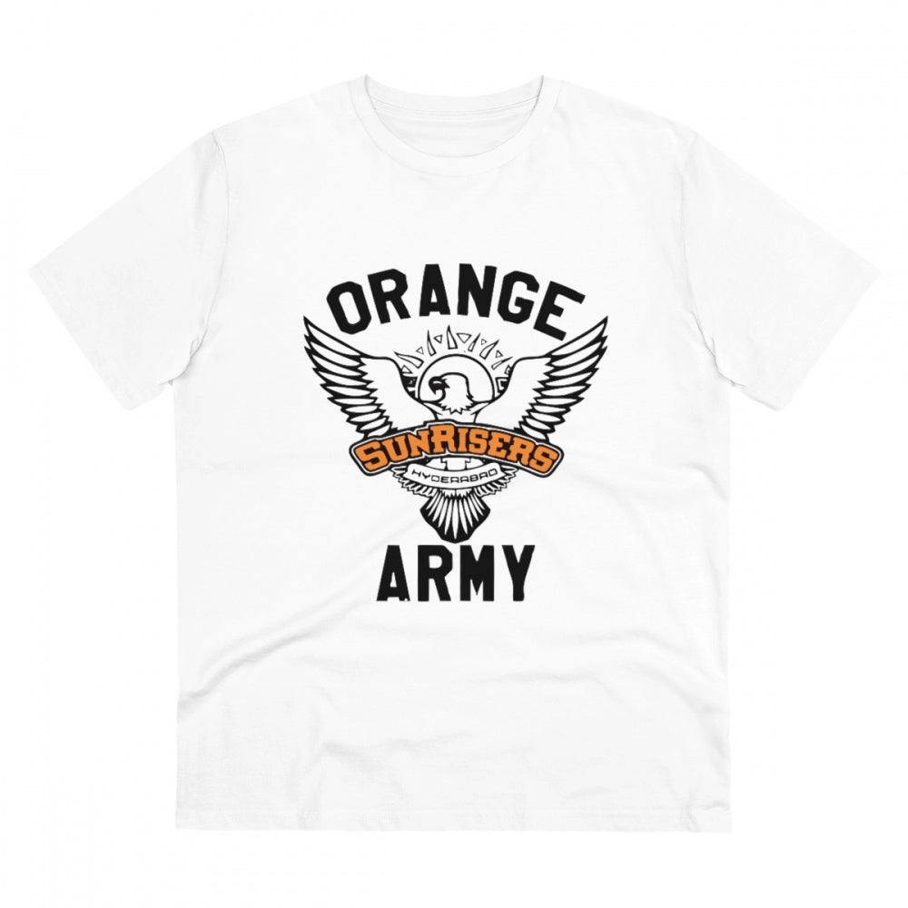 White PC cotton cricket design men's t-shirt, half sleeve with round neck, 180GSM thread count for casual wear