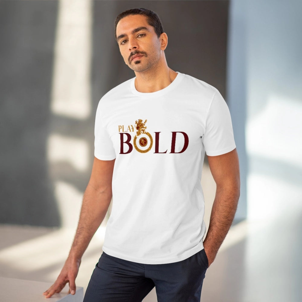 White PC Cotton Men's Cricket Design Half Sleeve T-Shirt (180GSM) - casual occasion wear