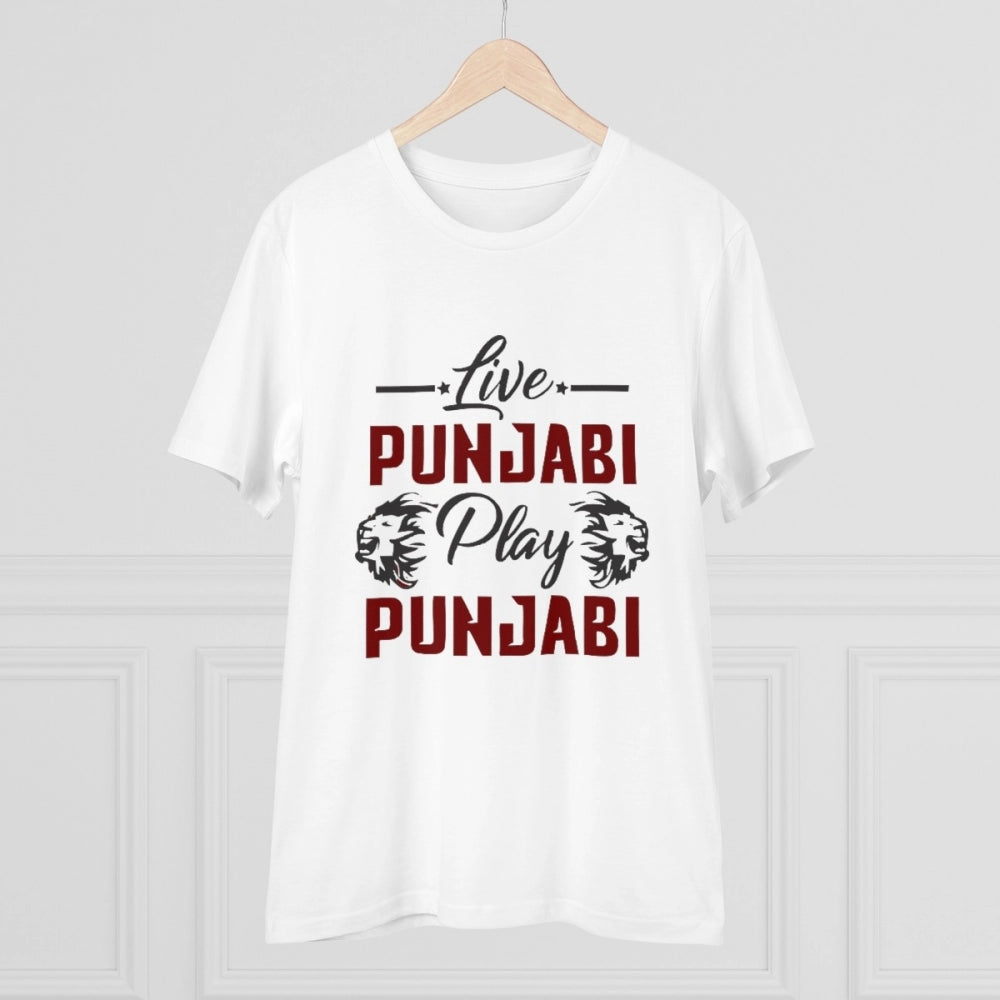White PC cotton cricket design printed men's t-shirt with half sleeves and round neck, 180GSM thread count