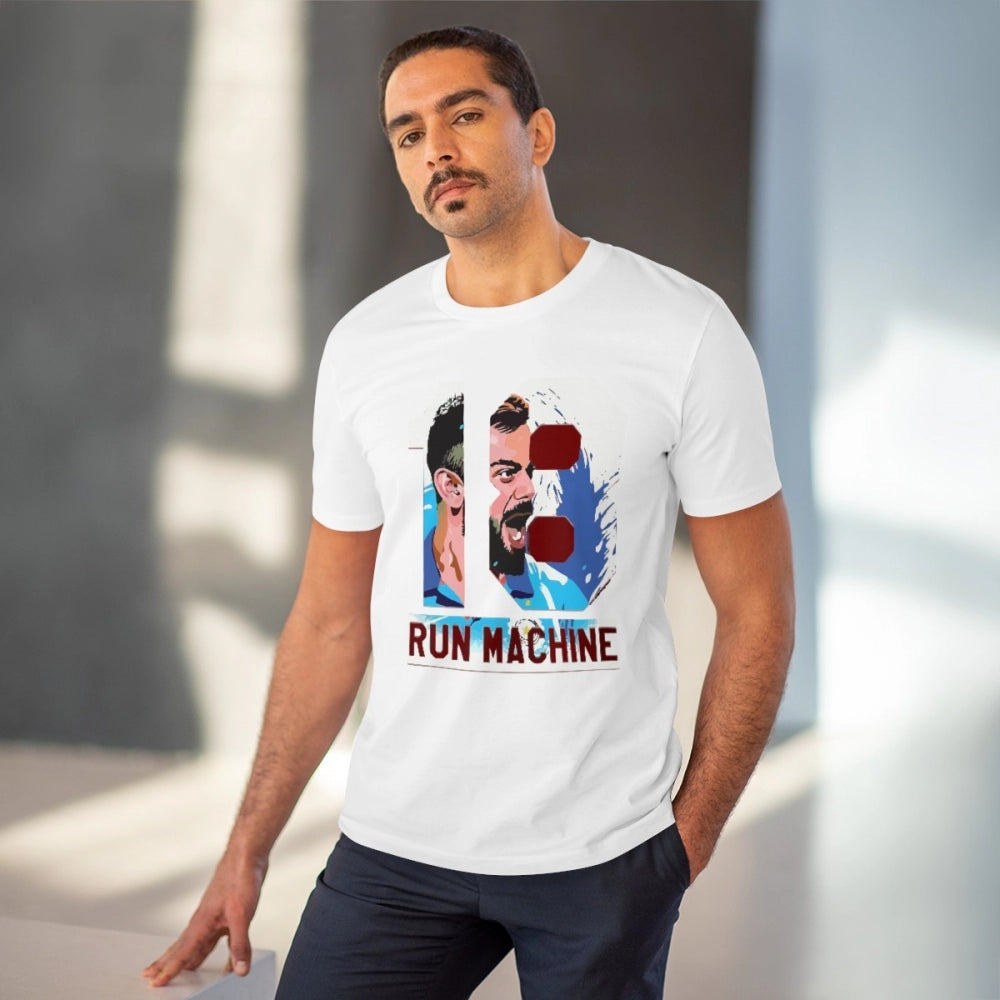 White PC Cotton Men's Cricket Design Half Sleeve T-Shirt (180GSM), casual wear on model