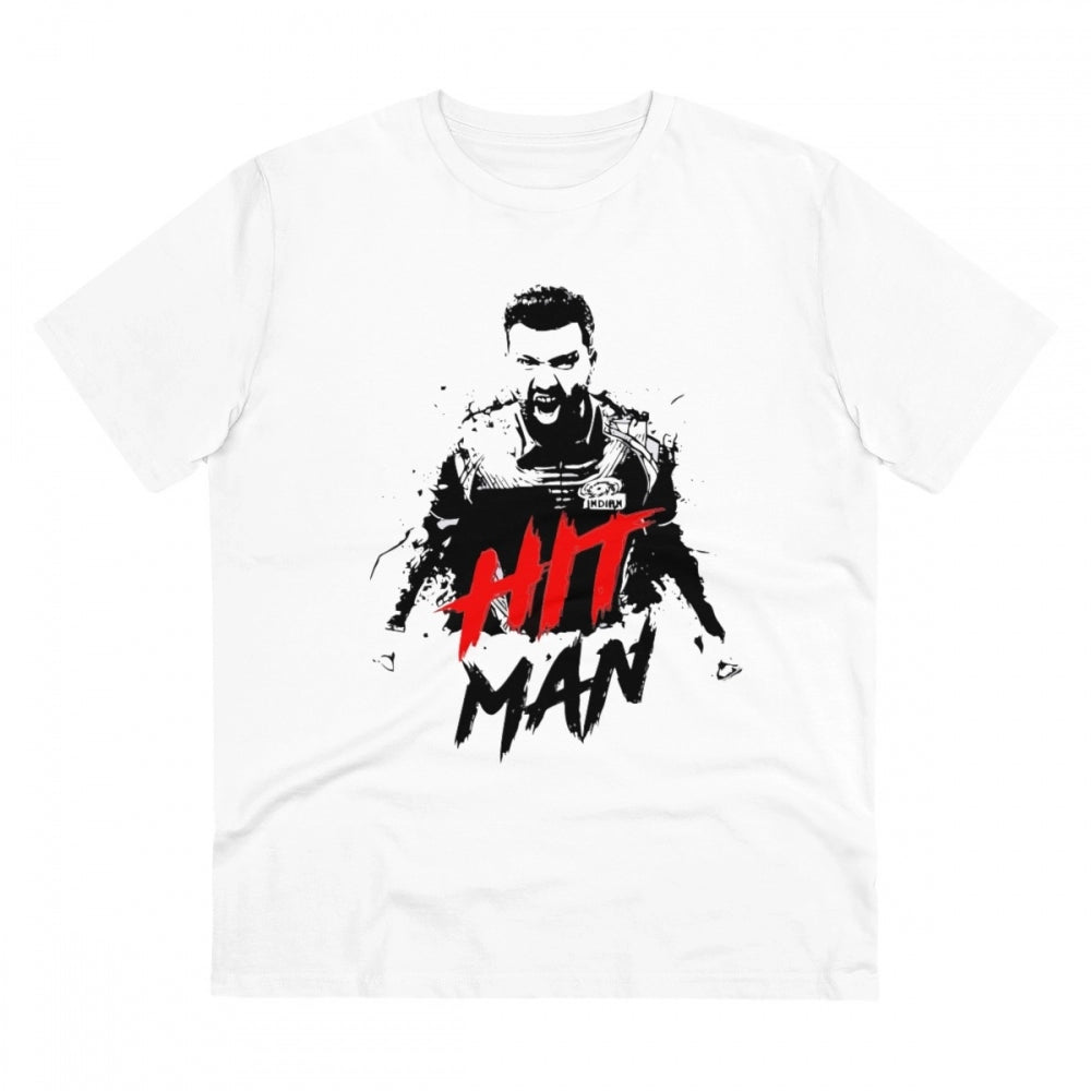 White PC cotton cricket design men's half sleeve t-shirt with round neck, 180GSM thread count