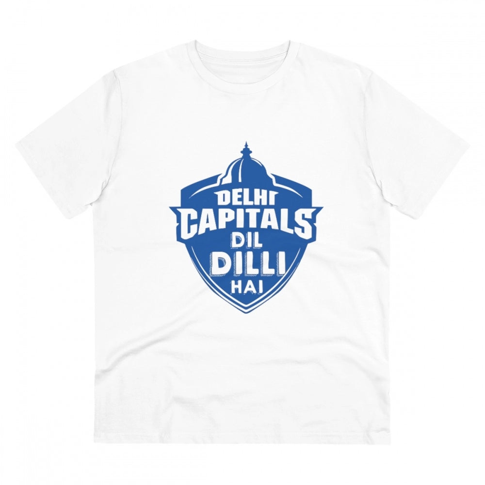 White PC cotton men's cricket design half-sleeve T-shirt with round neck, 180GSM thread count