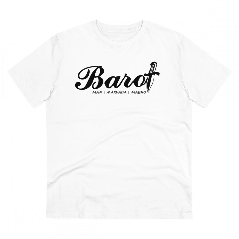 White PC Cotton Cast Design Barot Printed Men's T-Shirt, half sleeve, round neck