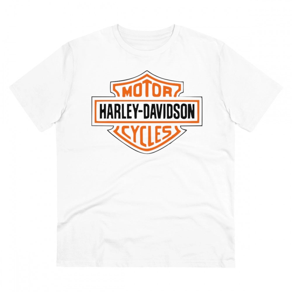 White PC cotton bike ride design men's t-shirt with half sleeves and round neck, casual occasion wear