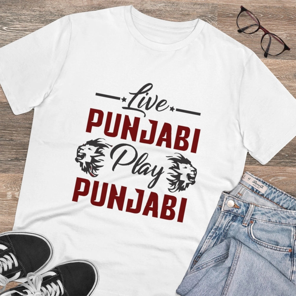 White PC cotton cricket design men's t-shirt (180GSM), half sleeve round neck casual wear for sports fans