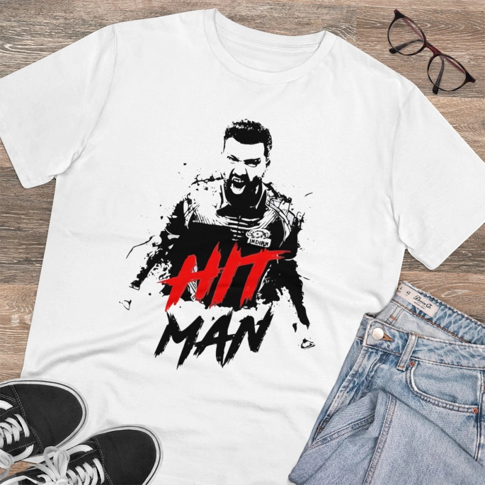White PC Cotton Men's Cricket Design Half Sleeve T-Shirt (180GSM), casual wear on model