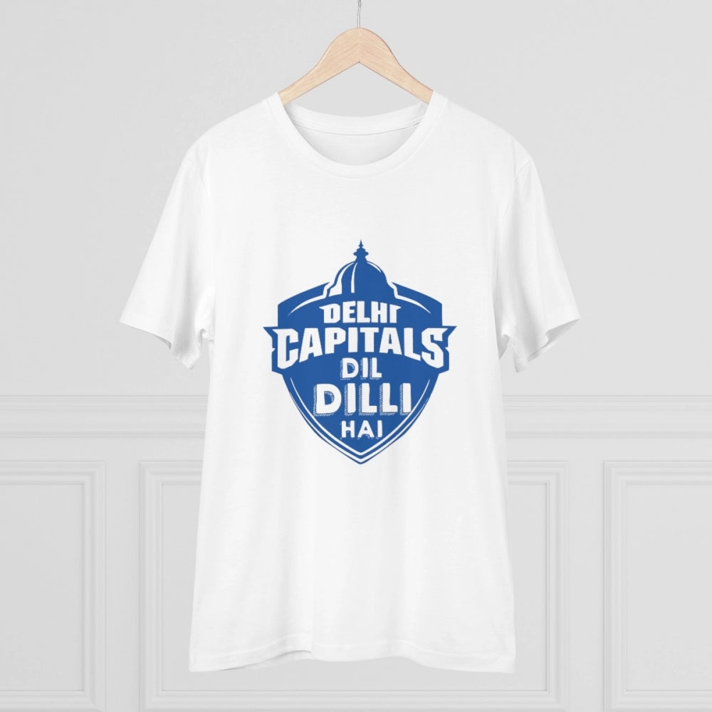 White PC Cotton Men's Cricket Design Half Sleeve T-Shirt (180GSM), casual wear on model