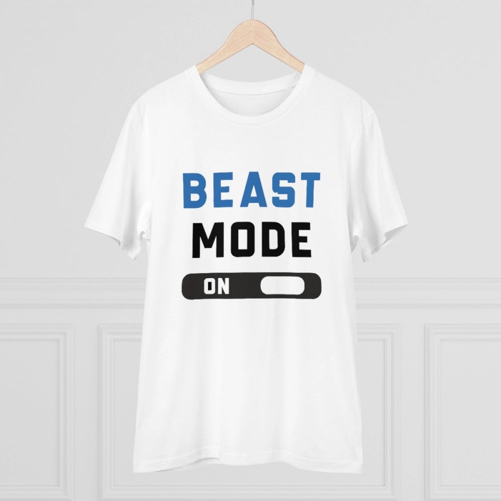 White PC cotton Men's Beast Mode On printed half sleeve T-shirt, high quality thread count 180GSM for casual wear