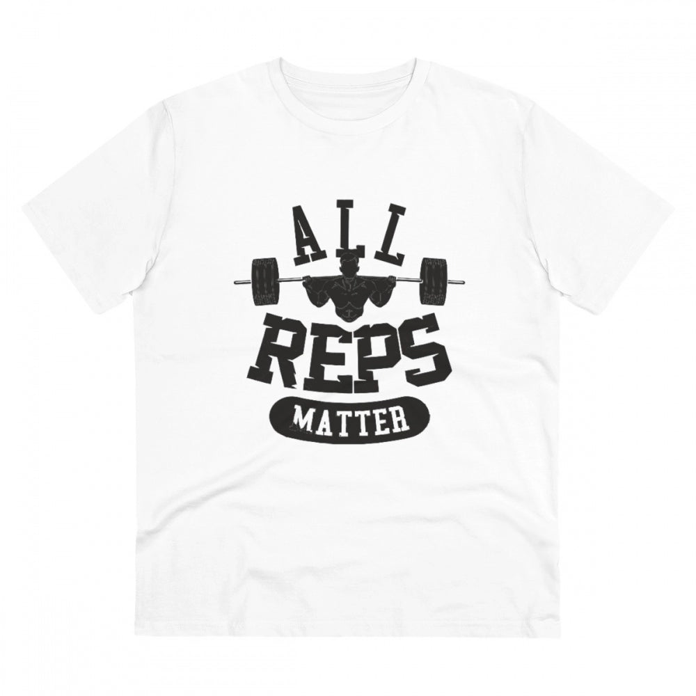White PC Cotton Men's T-shirt with All Reps Matter print, half sleeve, round neck
