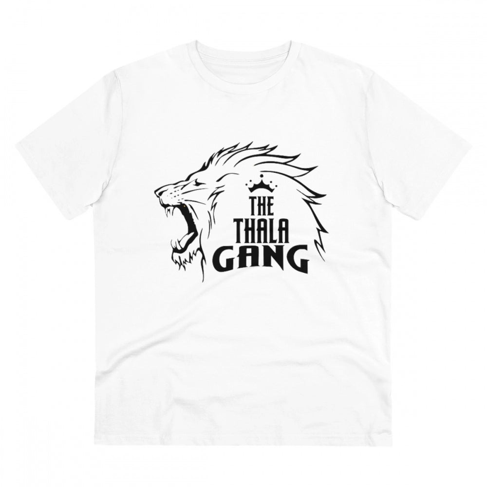 White PC cotton cricket design men's T-shirt with half sleeves, round neck, 180GSM thread count for casual occasions