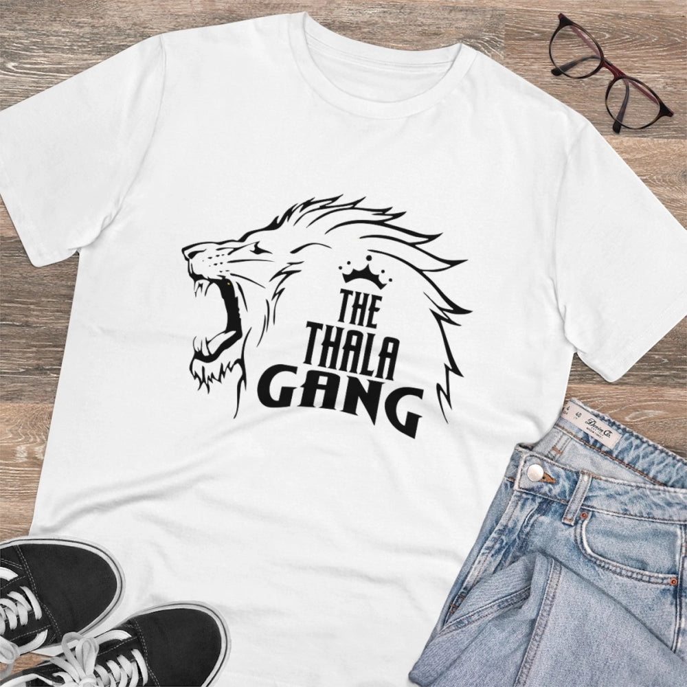 White PC cotton cricket design printed men's t-shirt with half sleeves and round neck, 180GSM thread count for casual occasions