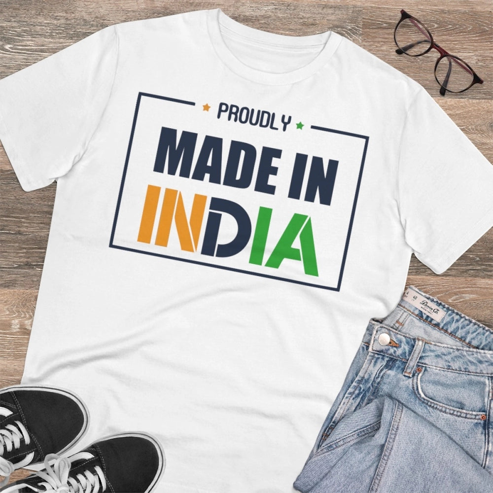 White PC Cotton Men's T-Shirt (Made in India), half sleeve round neck with 180GSM thread count, casual occasion