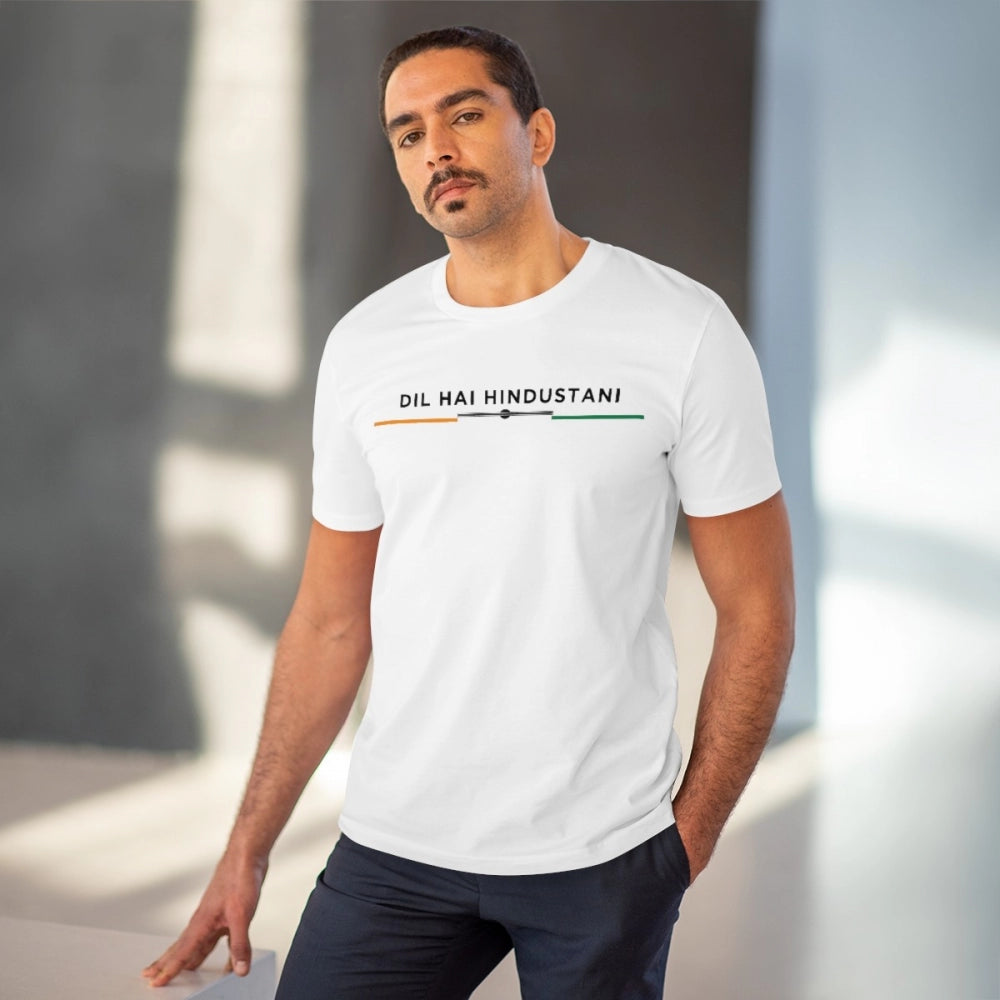 White PC Cotton Dil Se Hindustani Printed Men's T-Shirt (180GSM), half sleeve round neck casual wear
