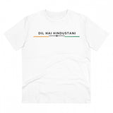 White PC Cotton Dil Se Hindustani Printed Men's Half Sleeve T-Shirt (180GSM), casual wear on model