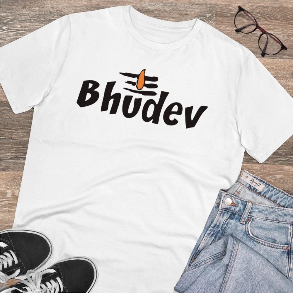White PC Cotton Bhudev Printed Men's T-Shirt (Half sleeve), casual wear