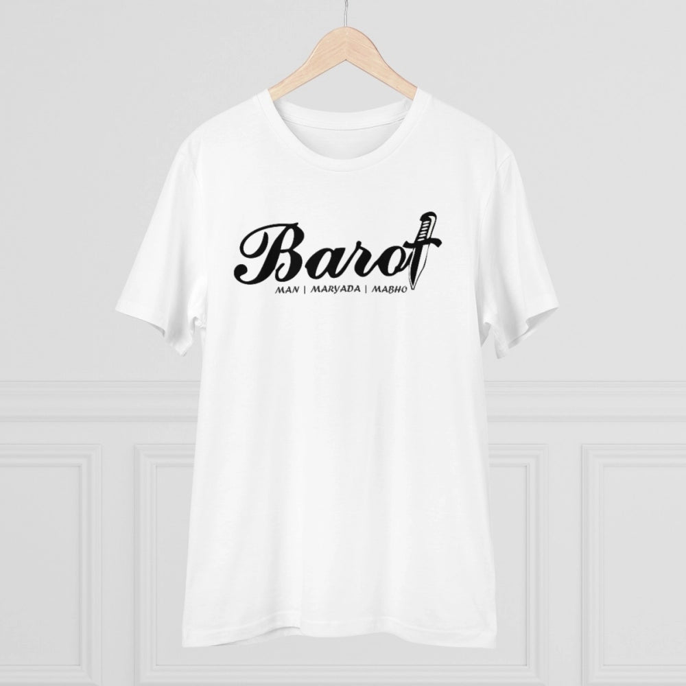 White PC Cotton Cast Design Barot Printed Men's T-Shirt, half sleeve with round neck, 180GSM thread count