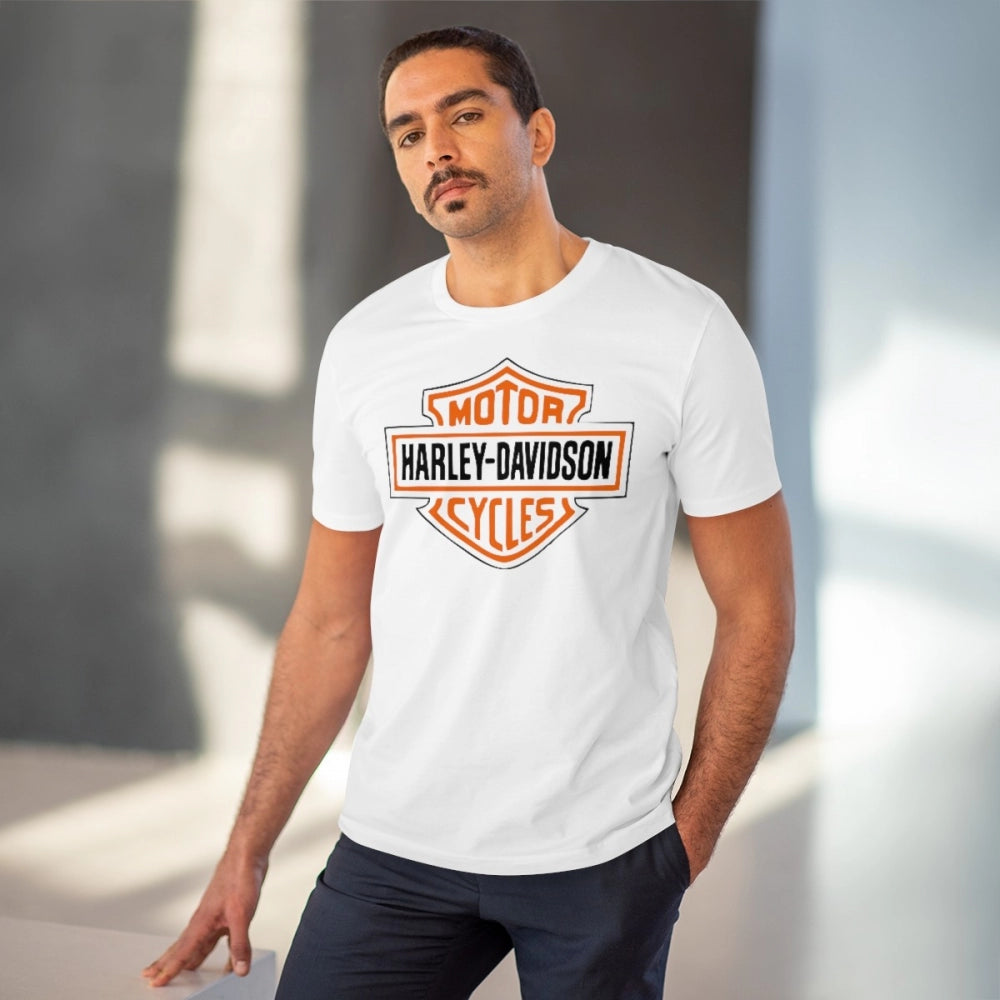 White PC Cotton Men's Bike Ride Design Half-Sleeve T-shirt, 180GSM casual wear