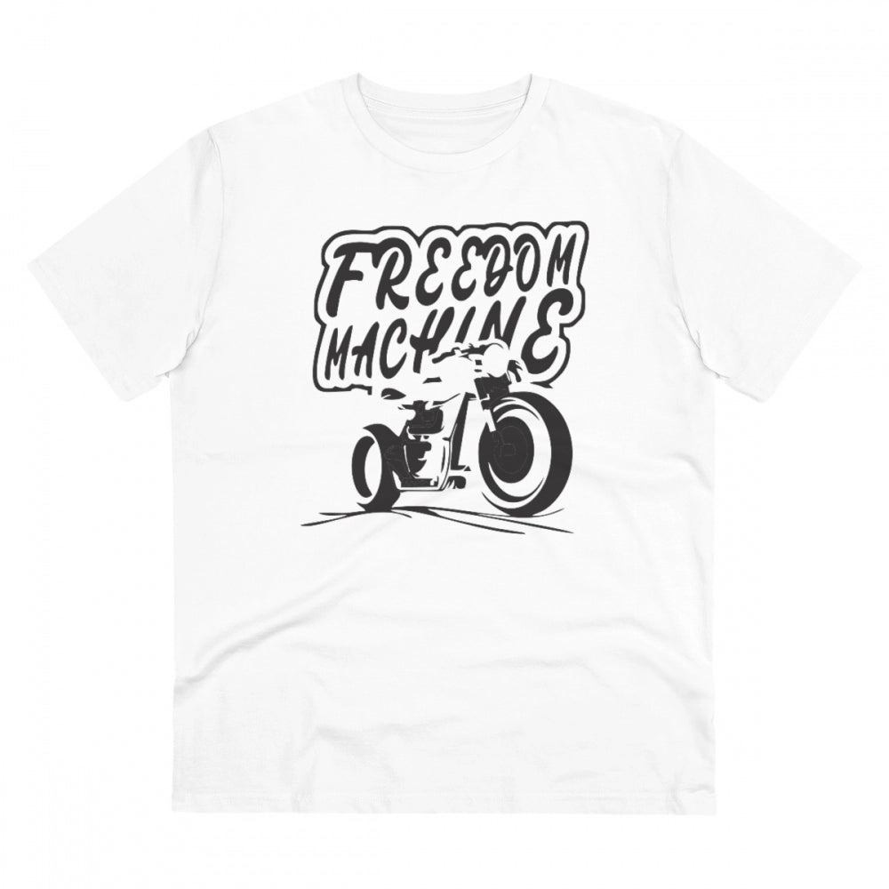 White PC cotton men's bike ride design printed half sleeve t-shirt, casual occasion wear