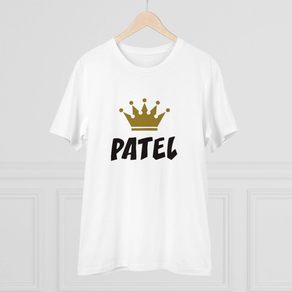 White PC Cotton Patel Printed Men's T-Shirt (180GSM), casual occasion, half sleeve round neck