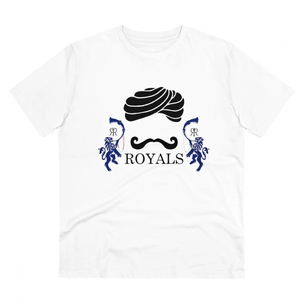 White PC Cotton cricket design men's half sleeve t-shirt, casual wear with round neck