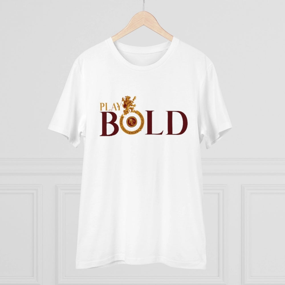 White PC cotton cricket design men's half sleeve t-shirt with round neck, 180GSM thread count for casual wear