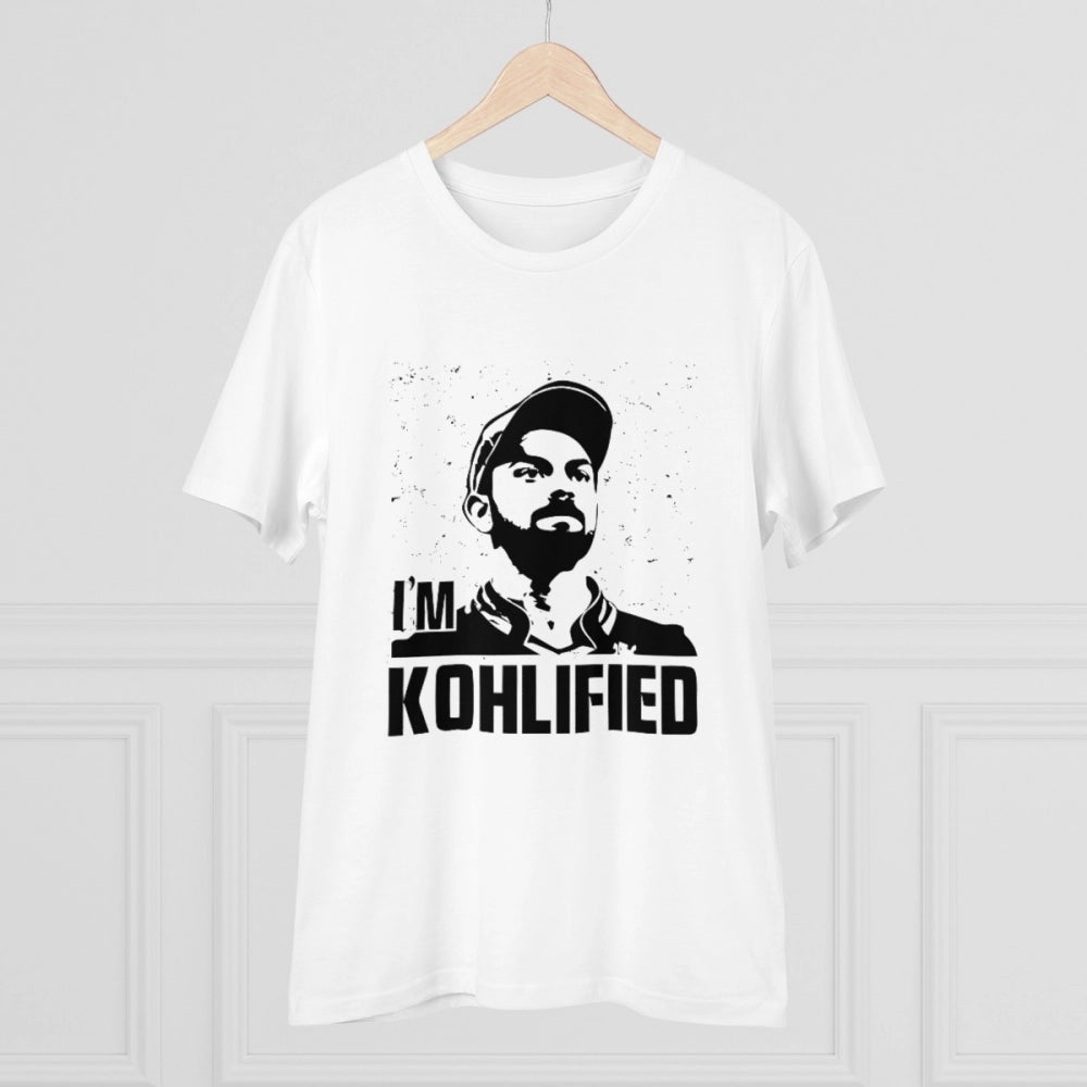 White PC Cotton Men's Cricket Design Half Sleeve T-Shirt (180GSM), casual wear on model