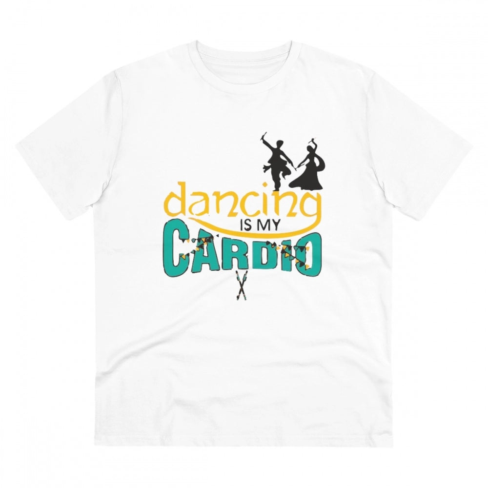 White PC Cotton Dancing Is My Cardio men's t-shirt with half sleeves and round neck, 180GSM thread count