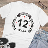 White PC Cotton Men's 12th Anniversary Printed Half Sleeve T-Shirt (Casual wear)