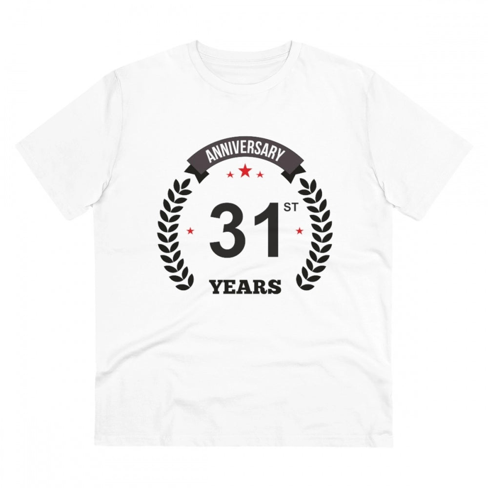 White PC Cotton Men's 31st Anniversary Printed Half Sleeve T-Shirt, round neck, 180GSM thread count