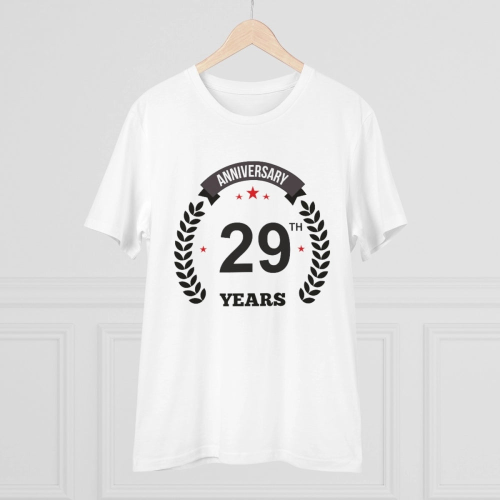 White PC Cotton Men's 29th Anniversary Printed T-Shirt (180GSM), half sleeve round neck, casual occasion