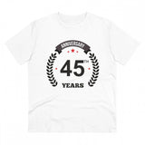 White PC Cotton Men's 45th Anniversary Printed Half Sleeve T-Shirt, round neck, 180GSM thread count for casual occasions