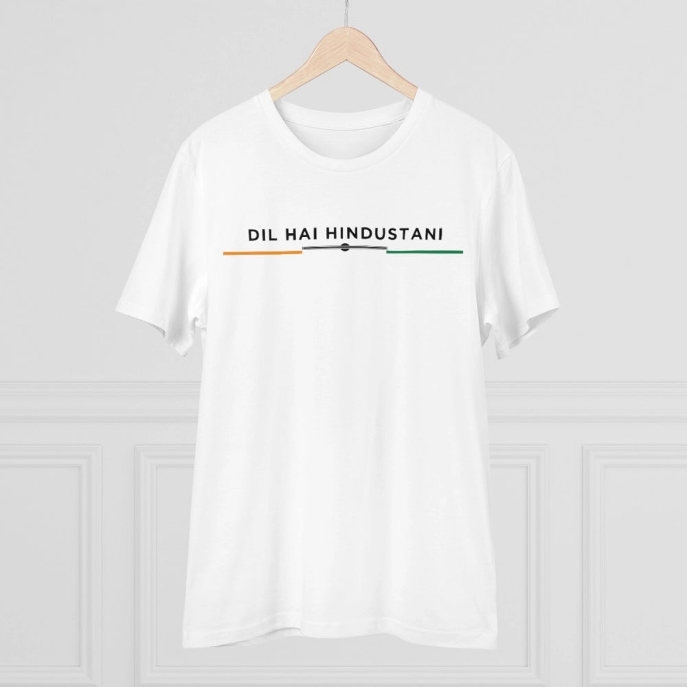 White PC Cotton Dil Se Hindustani Printed Men's T-Shirt, half sleeve, round neck, 180GSM thread count
