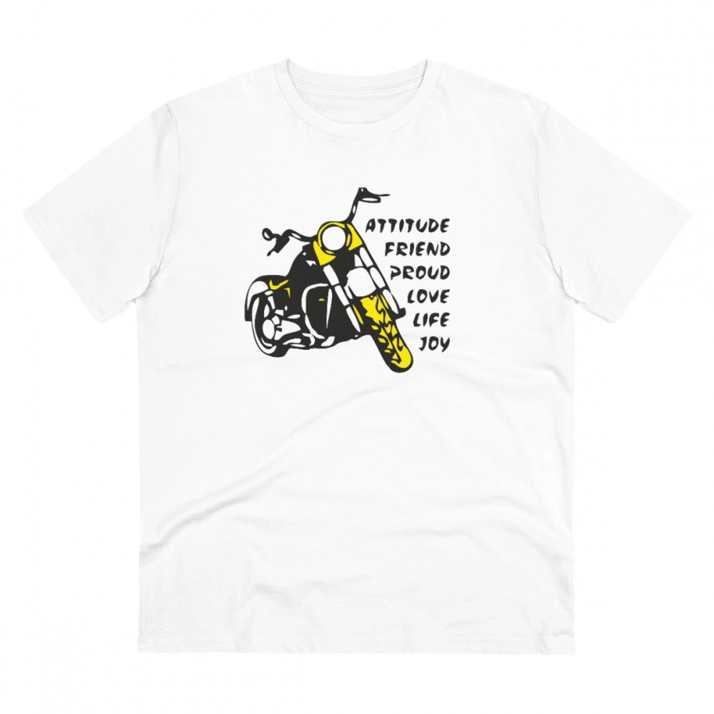 White PC Cotton Men's Bike Ride Design Half-Sleeve T-Shirt, 180GSM thread count