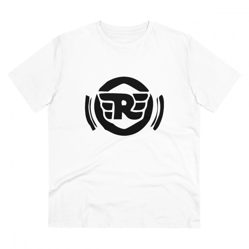 White PC Cotton men's bike ride design printed half sleeve t-shirt (180GSM), casual wear on model