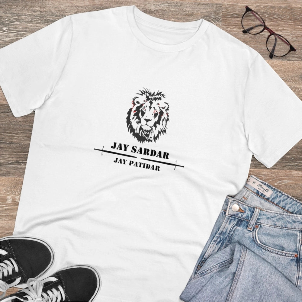 White PC Cotton Jay Sardar Printed Men's T-shirt with half sleeves, 180GSM thread count