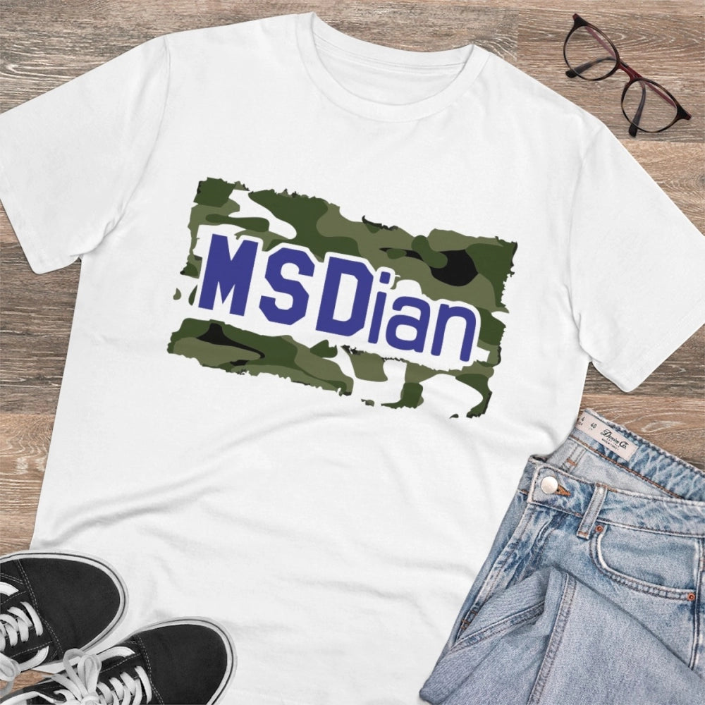 White PC cotton cricket design men's t-shirt (180GSM), casual wear with half sleeves and round neck