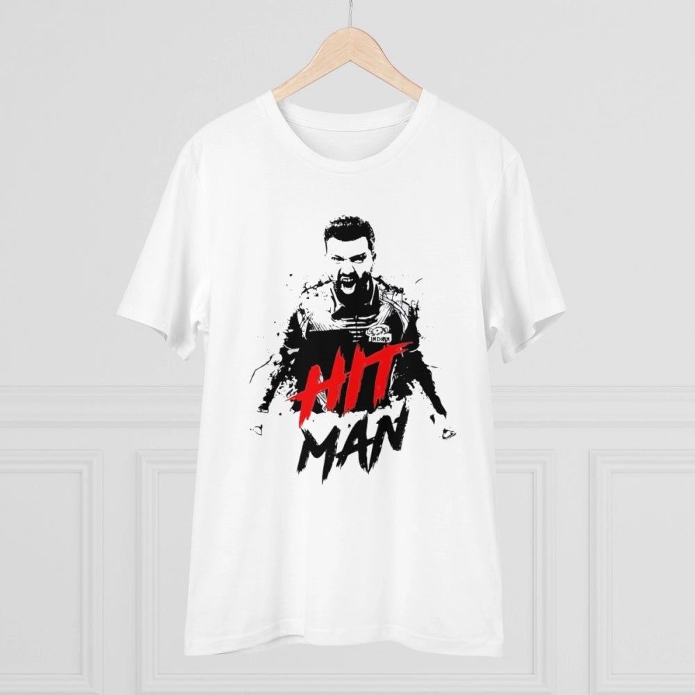 White PC cotton cricket design men's T-shirt with half sleeves, round neck, 180GSM thread count for casual wear