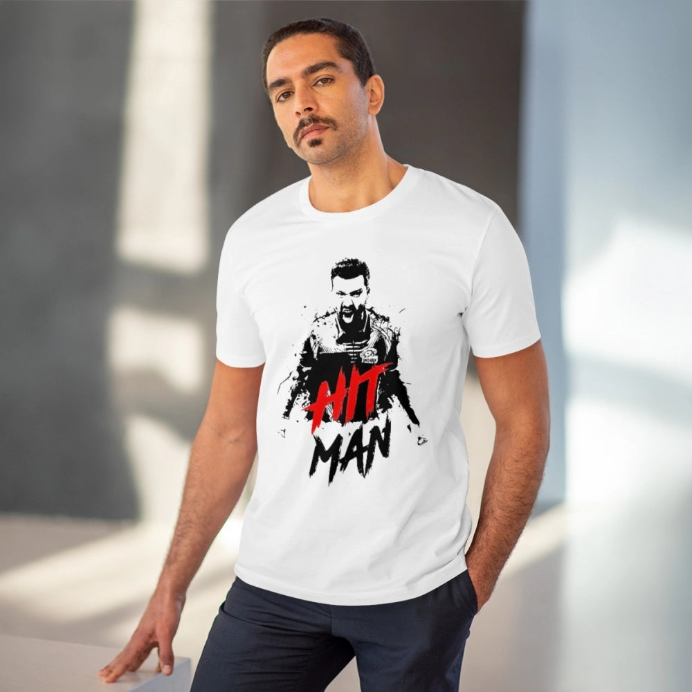 White PC Cotton Men's Cricket Design Half-Sleeve T-Shirt (180GSM) - casual wear with sporty cricket print