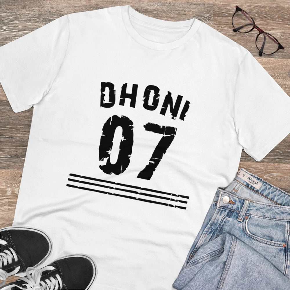 White PC Cotton Men's Cricket Design T-Shirt, half sleeve round neck, 180GSM thread count for casual occasions